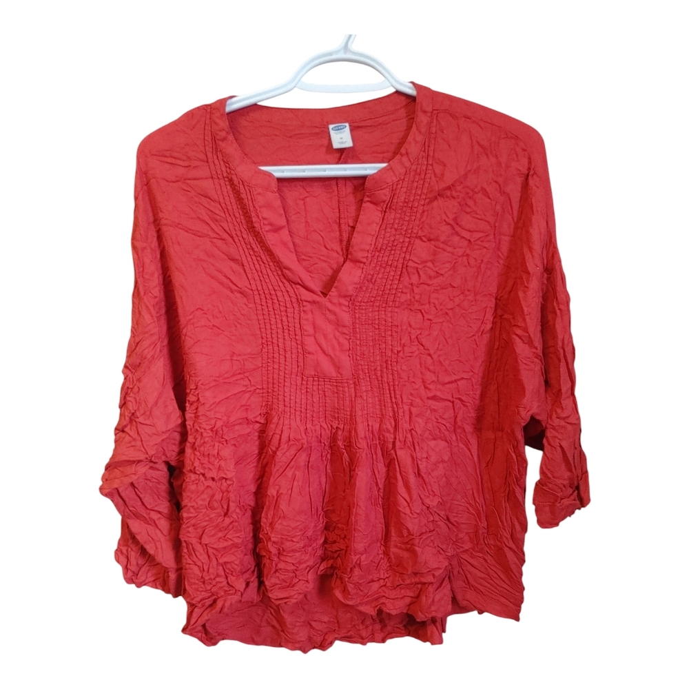 Old Navy Red Boxy Ruffled 3/4 Sleeve Blouse
